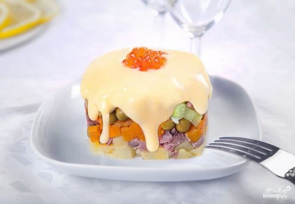 Layered Olivier salad