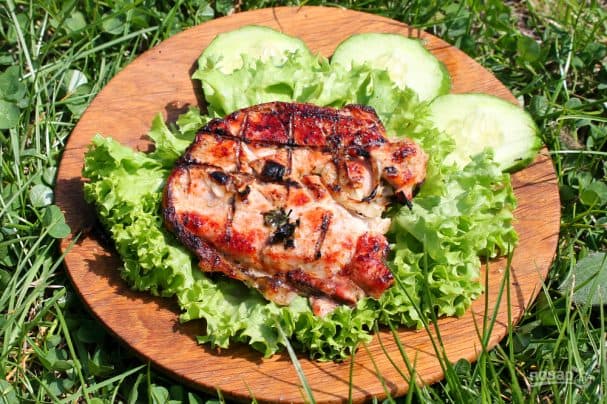 Pork schnitzel on the grill