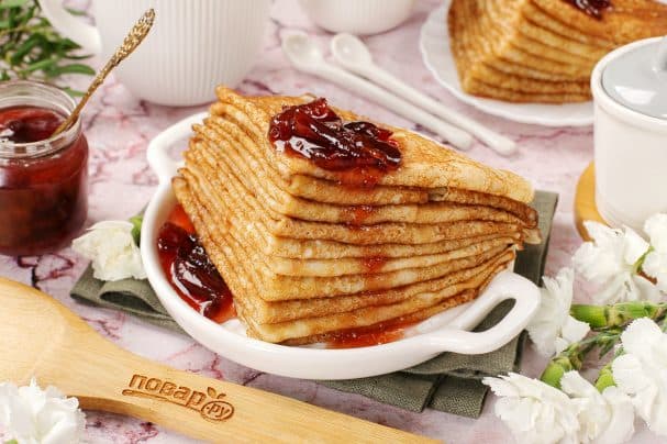 Pancakes in a plastic bottle with milk