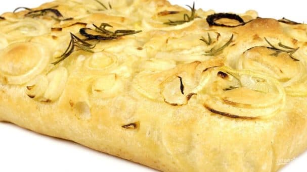 Focaccia with onions on yeast dough