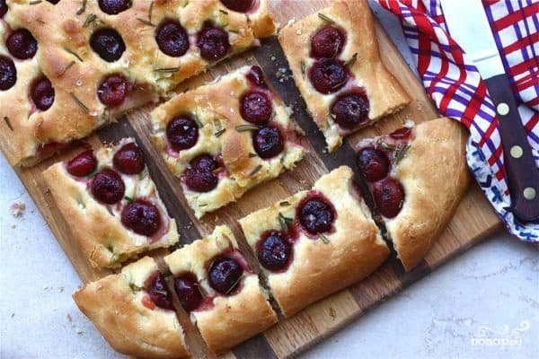 Focaccia with cherries and rosemary