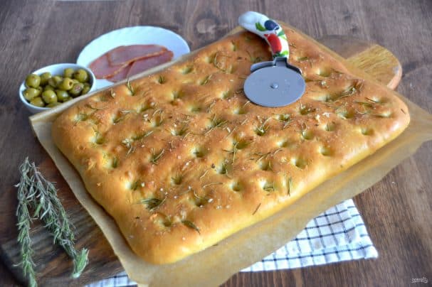 Italian bread with rosemary in the oven