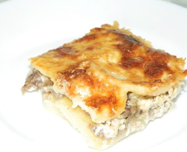Beef stroganoff with potatoes in the oven