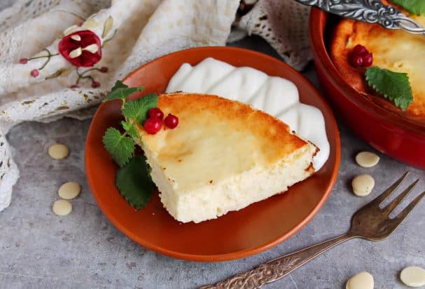 Cottage cheese casserole with white chocolate