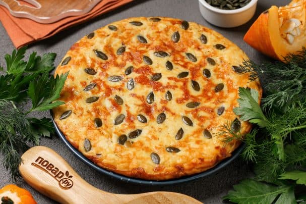Pumpkin casserole in a skillet