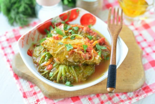 Vegetarian cabbage rolls made with Napa cabbage
