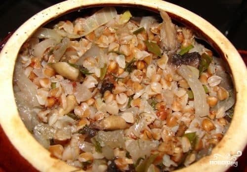 Buckwheat with mushrooms in a pot