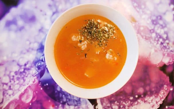 Potato puree soup with meatballs