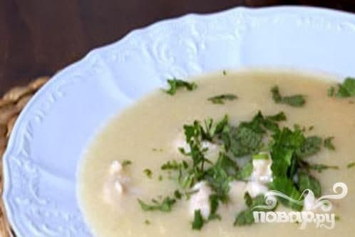 Creamy potato soup with celery and chicken dumplings