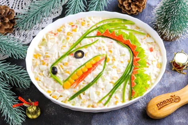 Крабавы салат на Новы год Дракона