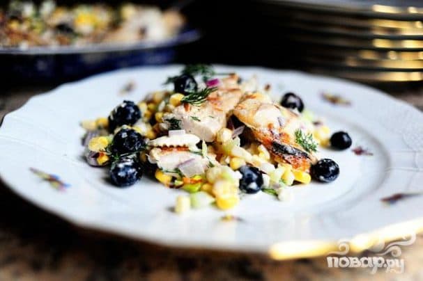 Chicken salad with feta cheese and corn