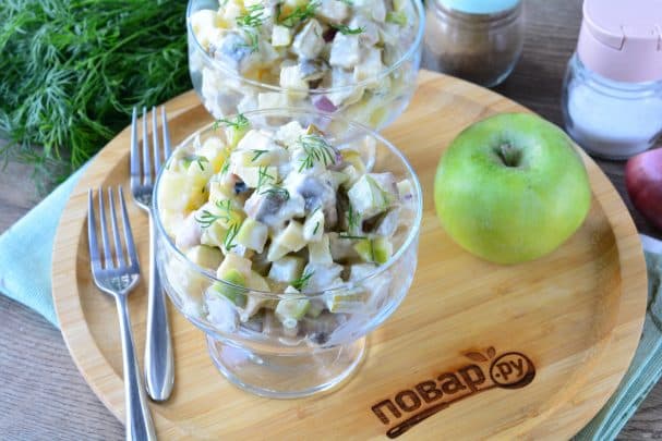 German salad with herring, apple, and potatoes