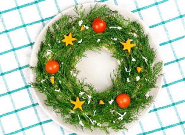 New Year's wreath made of Olivier salad