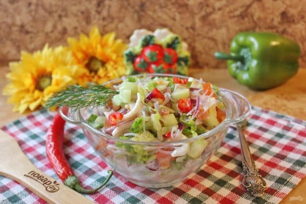 Vegan salad with squid