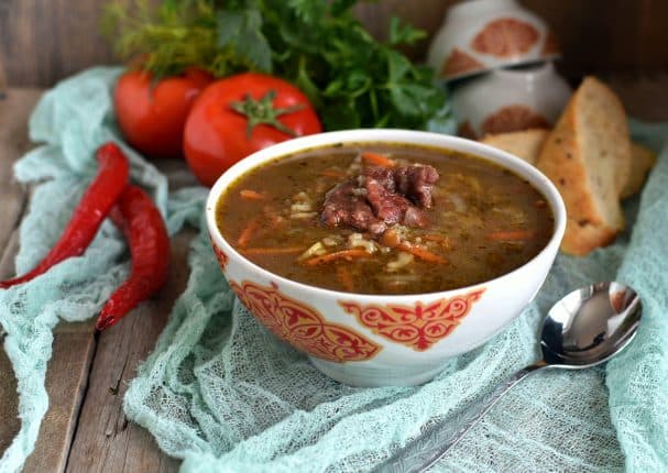 Spicy soup with lentils and rice