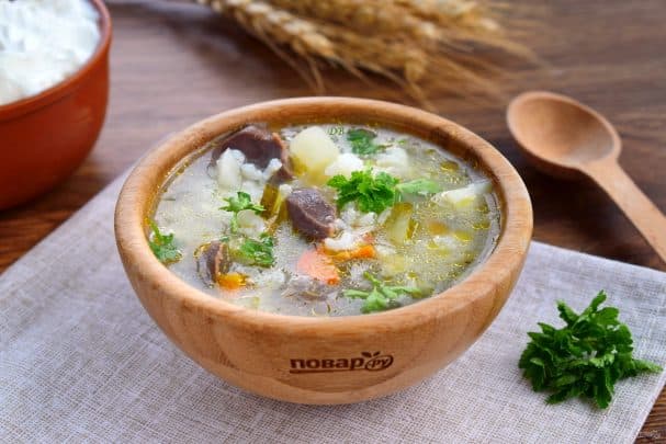 Рассольник с гусиными потрошками