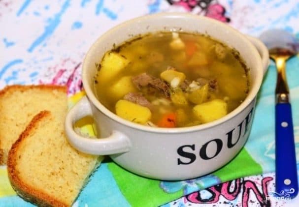Рассольник с огурцами и перловкой
