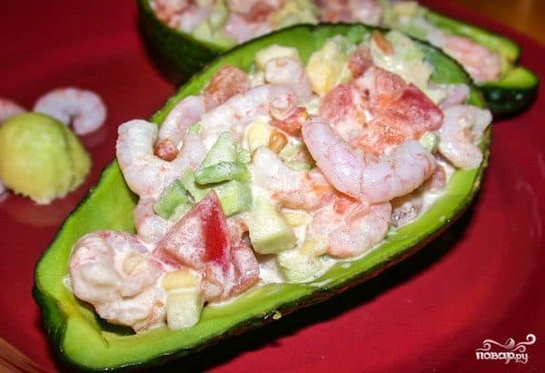 Avocado and shrimp salad in boats