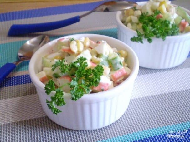 Crab stick salad with cucumber