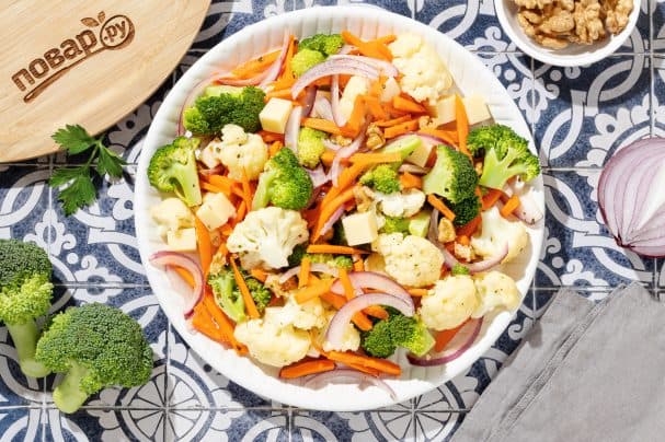 Carrot, broccoli, and cauliflower salad