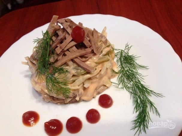 Salad with boiled tongue