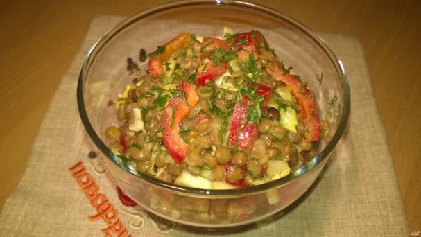 Lentil salad with green lentils, dietetic