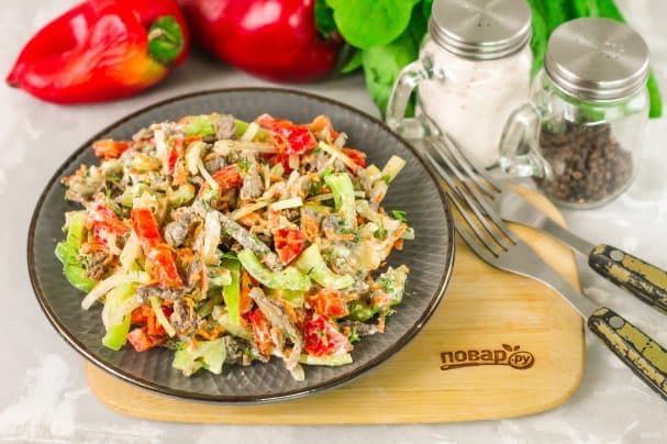 Salad with bell pepper and beef