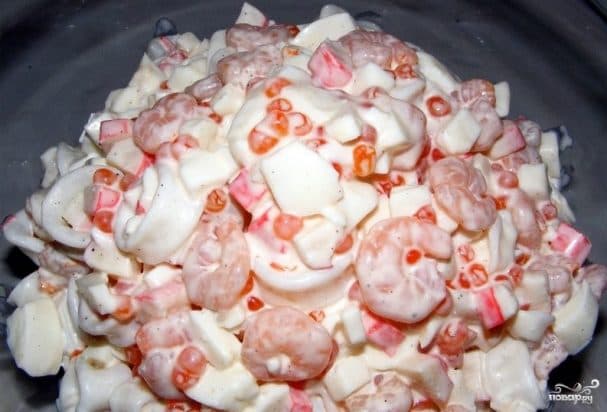 Salad with squid and crab sticks