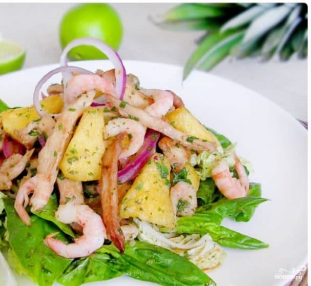 Shrimp, pineapple, and chicken salad
