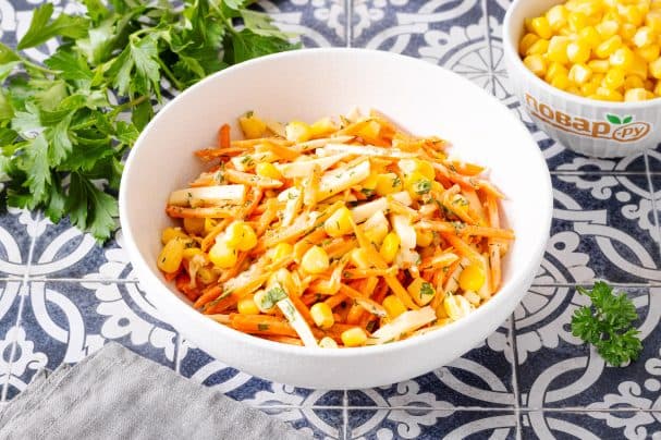 Carrot, cheese, and corn salad