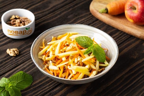 Carrot, apple, and walnut salad