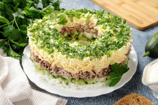Tuna, cheese, and cucumber salad