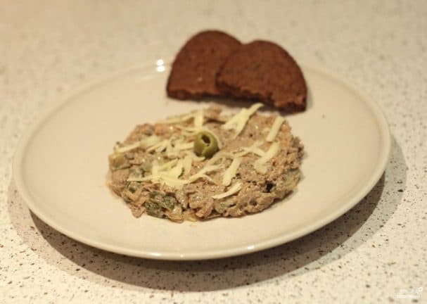 Salad with boiled liver and pickled cucumbers