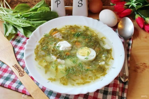 Sorrel soup with meat and egg