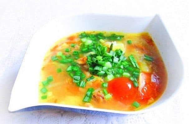 Cabbage soup with canned meat