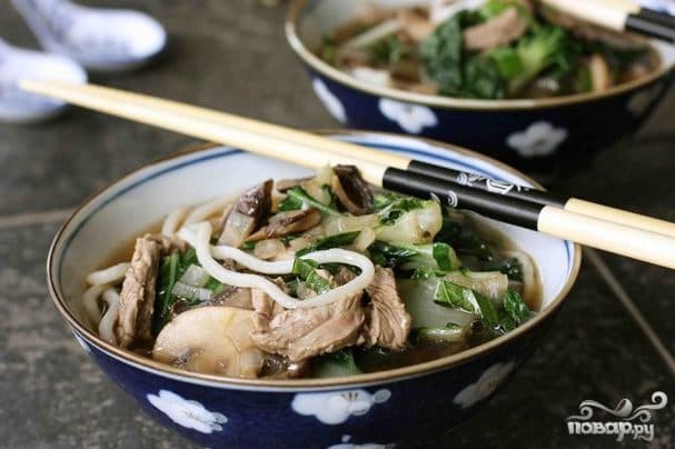 Asian-style beef and noodle soup