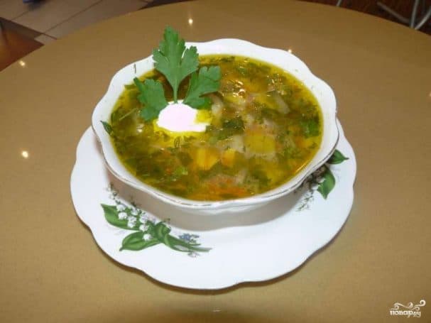 Soup with buckwheat and pickled cucumbers