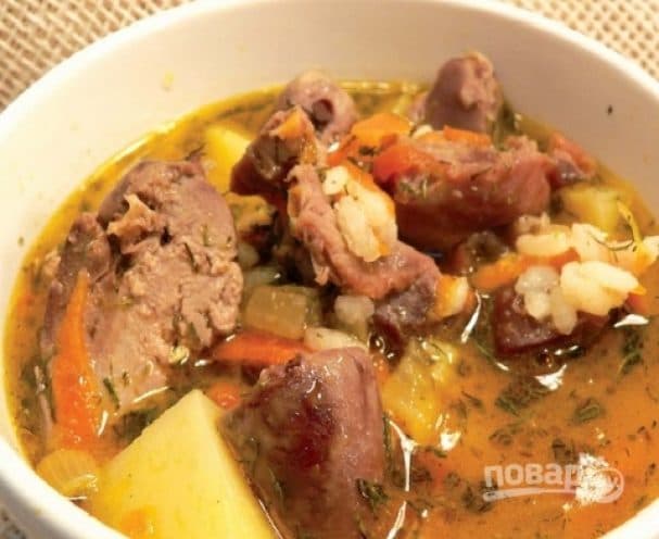 Soup with chicken offal