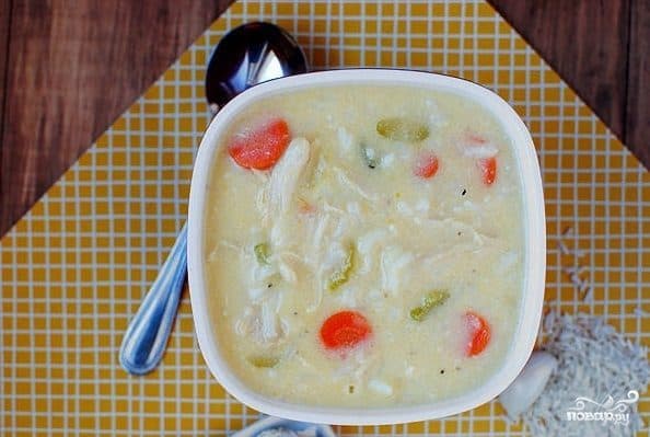 Сырны суп з курыцай і рысам