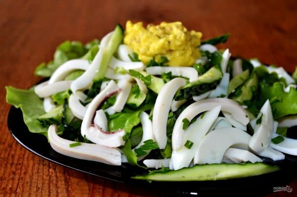Green salad with squid