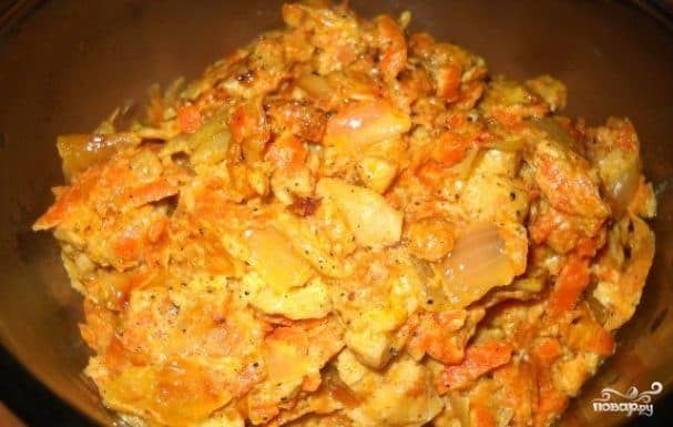 Бефстроганов из соевого мяса