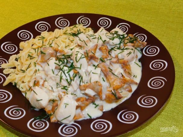 Курыца з грыбамі ў часночным соусе