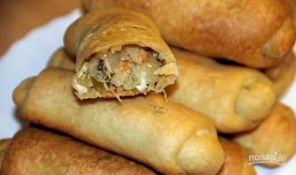 Постные трубочки с капустой и зеленью