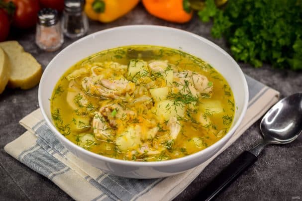 Chicken soup with eggs