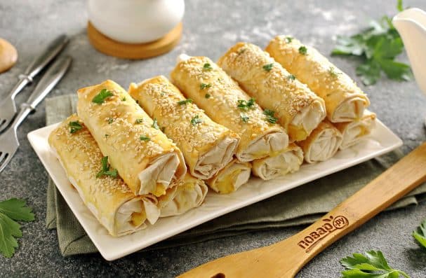 Lavash rolls with potato filling